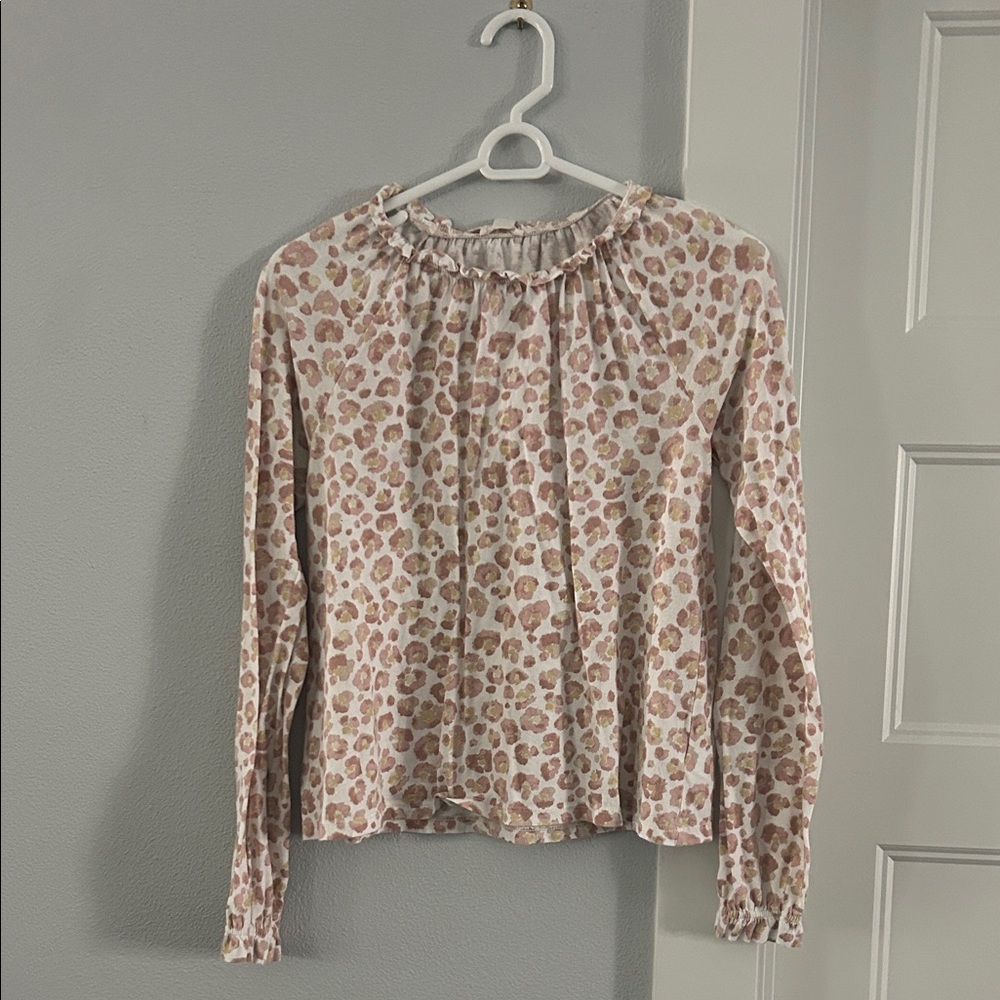 Crewcuts Girls Pink Animal Print T Shirt with Ruched Collar and Sleeves